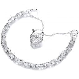 Silver Double Link Curb & Padlock Charm 5.5mm Bracelet