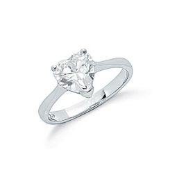 Silver Claw Set Heart Cut Cz Solitaire Ring
