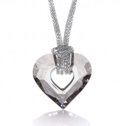 Silver Drop Pendant Necklace Featuring A Swarovski Heart Shape Cristal