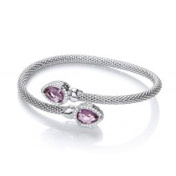 Sterling Silver Bangle Set With Purple Amethyst