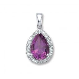 9ct White Gold 0.20ct Diamond 1.75ct Amethyst Pear Shape Pendant