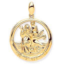 9ct Yellow Gold St Christopher Round Cut Out Protect Us Medal