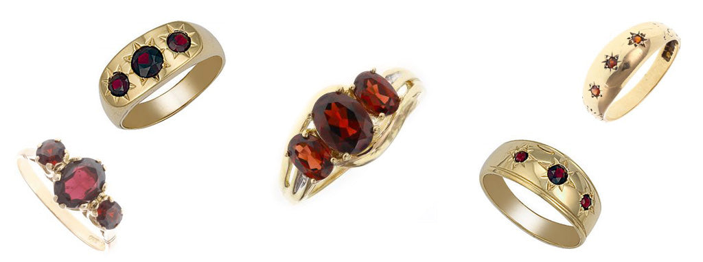 Gold rings garnet three stone