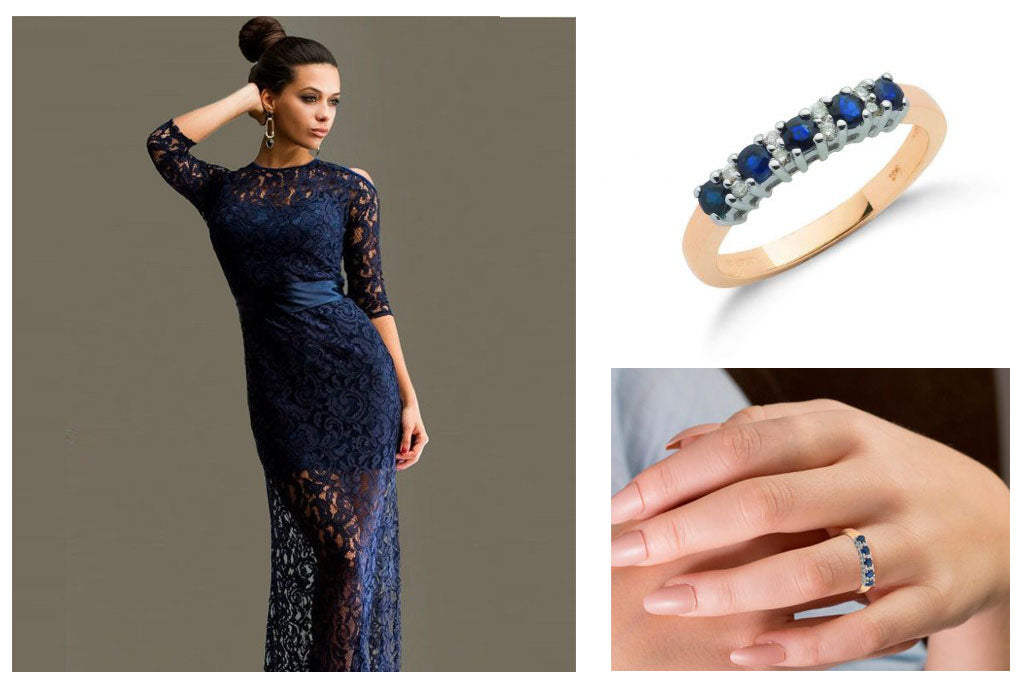 5 stone sapphire ring fo blue dress