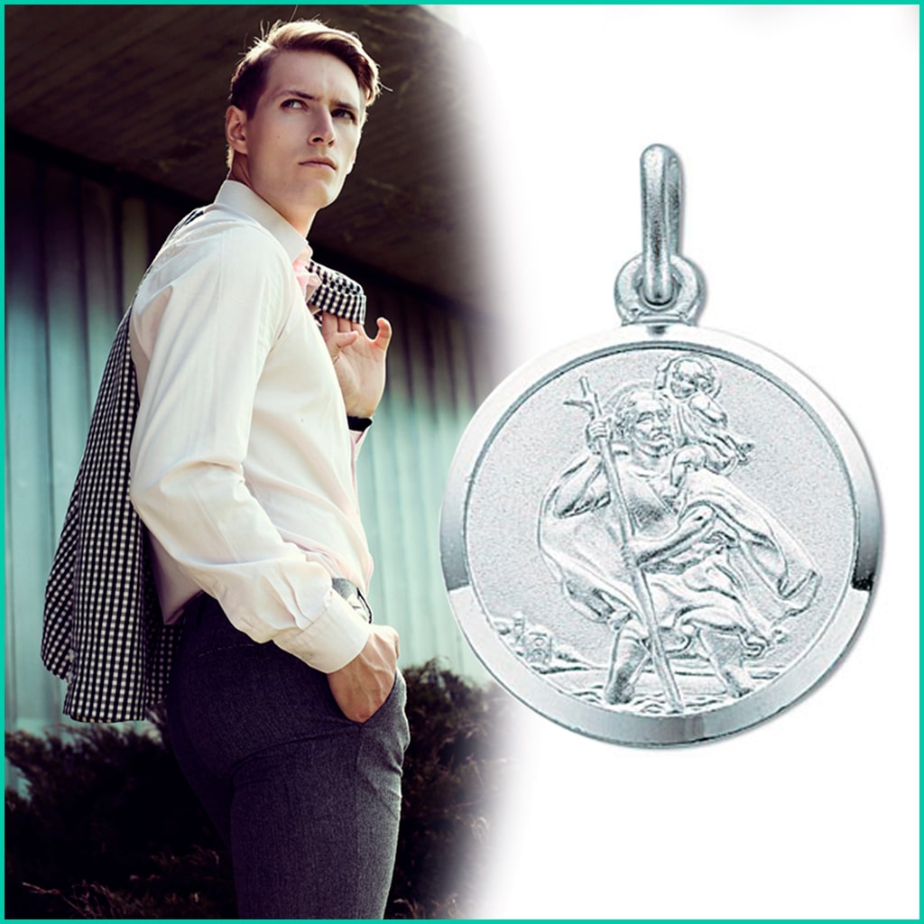 St. Christopher Pendant made of Sterling Silver for Him