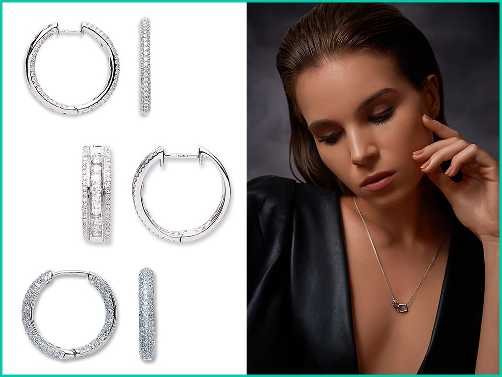 Hoop Earrings made of 18k White Gold with Diamond 