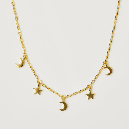 "Mini Me" Moon & Star Charm Necklace In Gold Plating - Necklace - Carrie Elizabeth