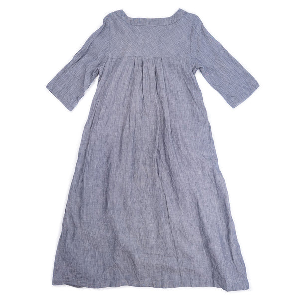 Dress in fine blue striped linen with gathered pockets – wabizest