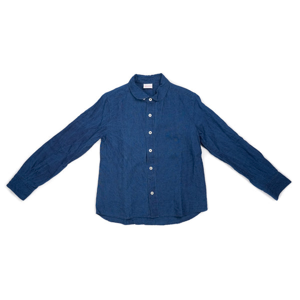 Round collar shirt in indigo linen – wabizest