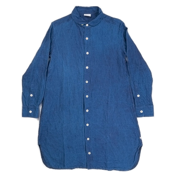 Round collar button tunic in indigo linen – wabizest