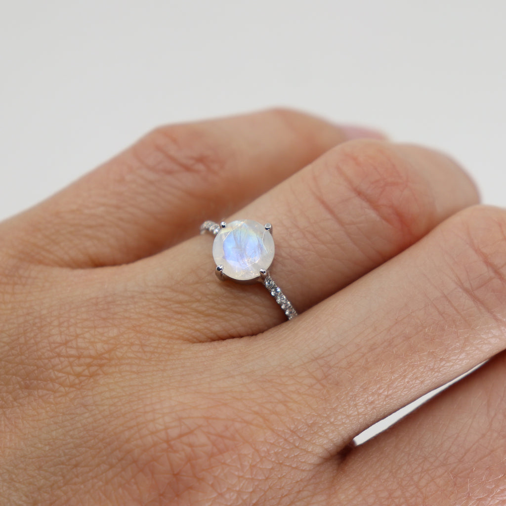White gold moonstone solitaire ring – ToniMay