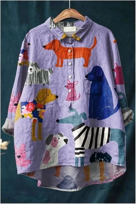 Camicia Casual con Stampa di Cani Divertente