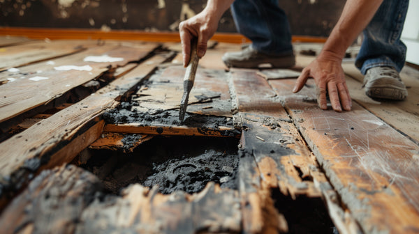 Mould causing structural damage and rotting floorboards after a leak