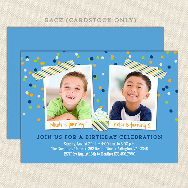 Colorful Confetti Joint Birthday Party Invitations – Lil' Sprout Greetings