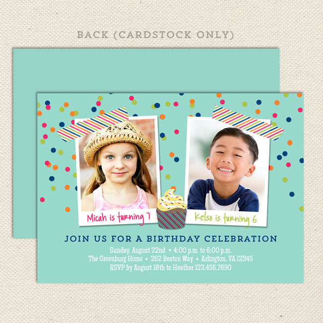 Colorful Confetti Joint Birthday Party Invitations – Lil' Sprout Greetings