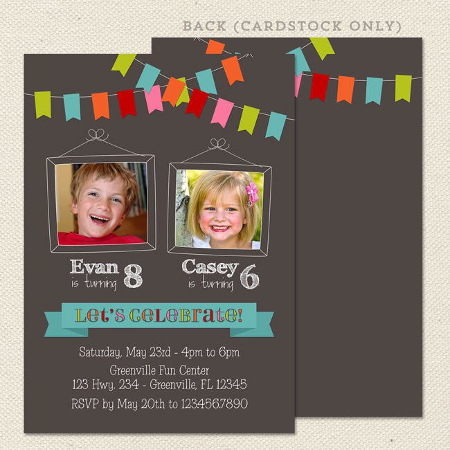 Bunting Joint Birthday Party Invitations – Lil' Sprout Greetings