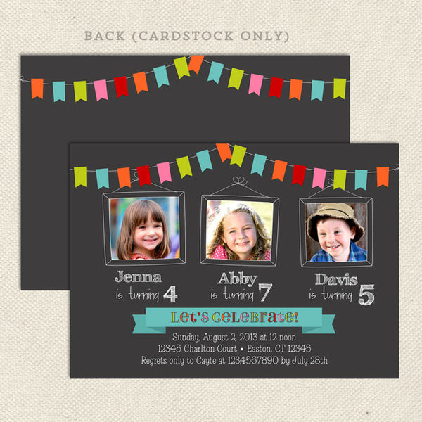 Bunting Joint Birthday Party Invitations – Lil' Sprout Greetings