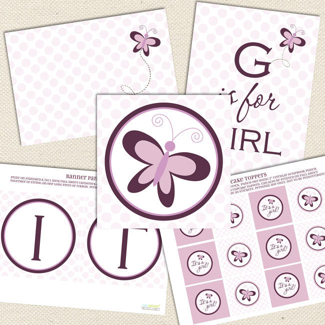 Purple Butterfly Printable Baby Shower Decorations Lil Sprout