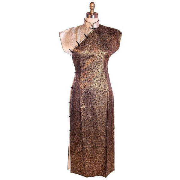Vintage 1950s Metallic Cheongsam Copper Brown Damask Dress 34-28-37 ...