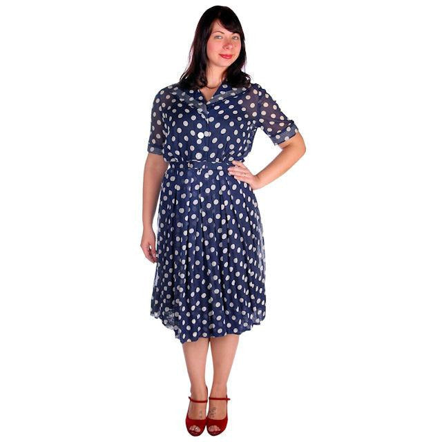 Vintage Navy Day Dress Polka Dot Cotton Nelly Don 1940s 42-32-Free ...