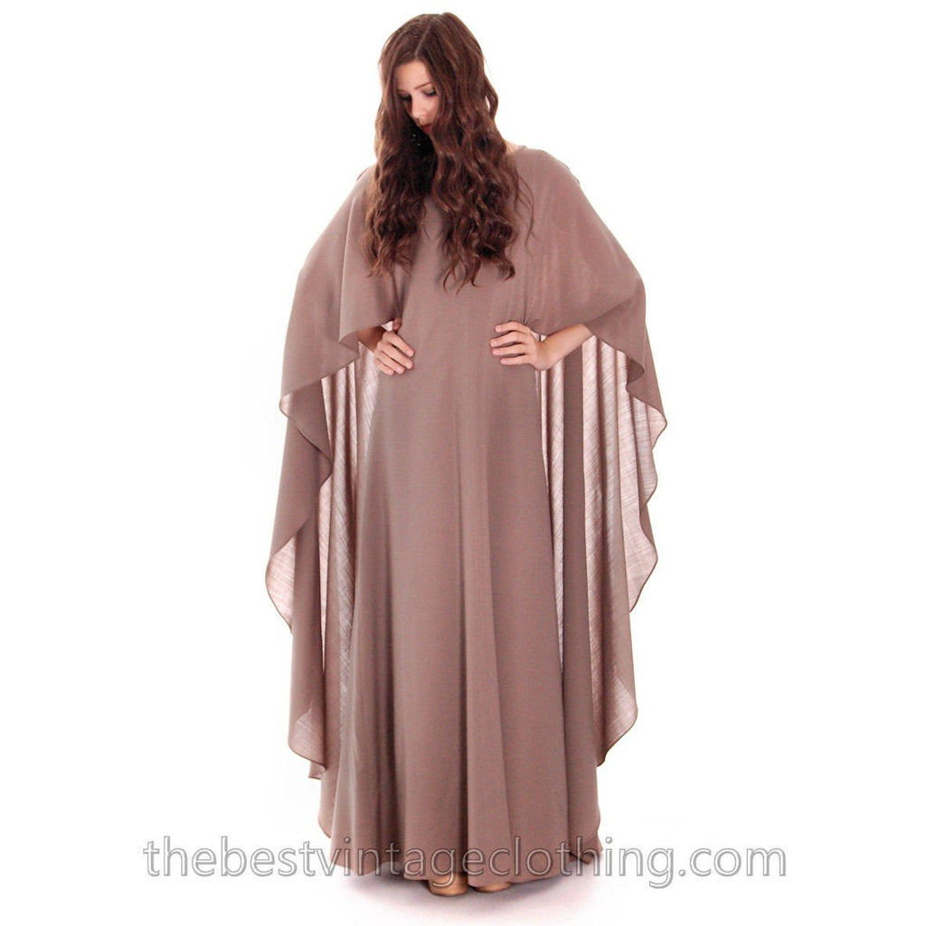Stunning Vuokko Circle Cape Gown 1960s Taupe Wool Voile Iconic Design Finland One of a Kind 38 /8