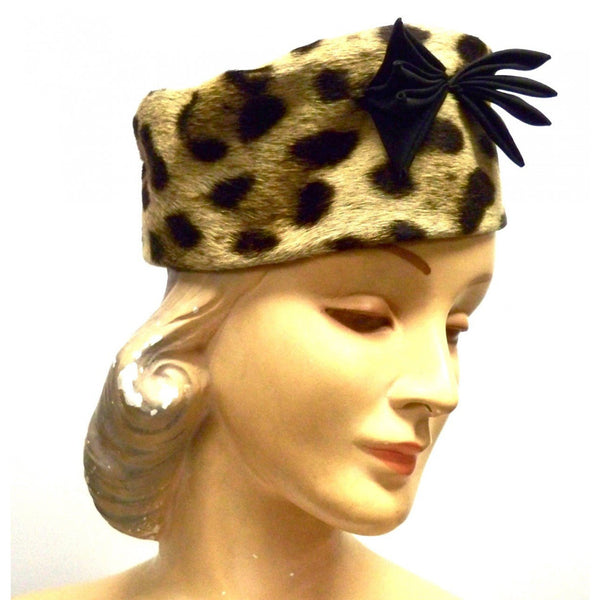 Vintage Ladies Pillbox Hat Genuine Cheetah Fur 1950s The 