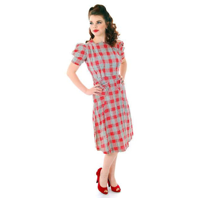Vintage Red Plaid Dress Cotton Seersucker Deadstock Early 1940s Small ...