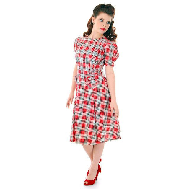 Vintage Red Plaid Dress Cotton Seersucker Deadstock Early 1940s Small ...