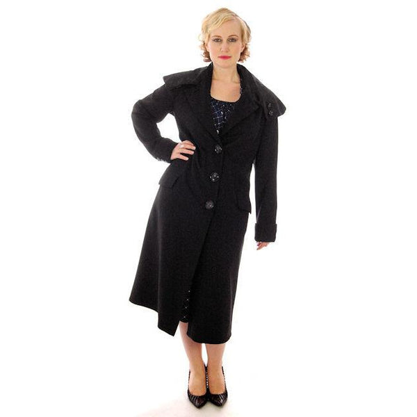 Vintage Womens Coat 1920s Black Wool w/ Pony Fur Collar Plus Size – The ...