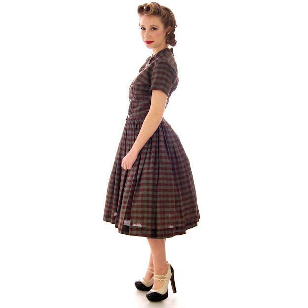 Vintage Day Dress Bobbie Brooks Brown/Green Plaid 1950s 34-24-Free ...