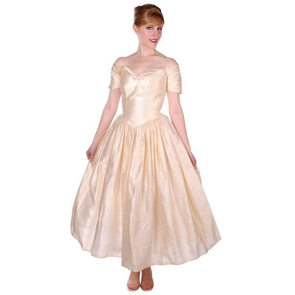 Vintage Raw Silk Ivory Wedding or Evening Gown 1950s 32-25-Free - The Best Vintage Clothing
 - 1