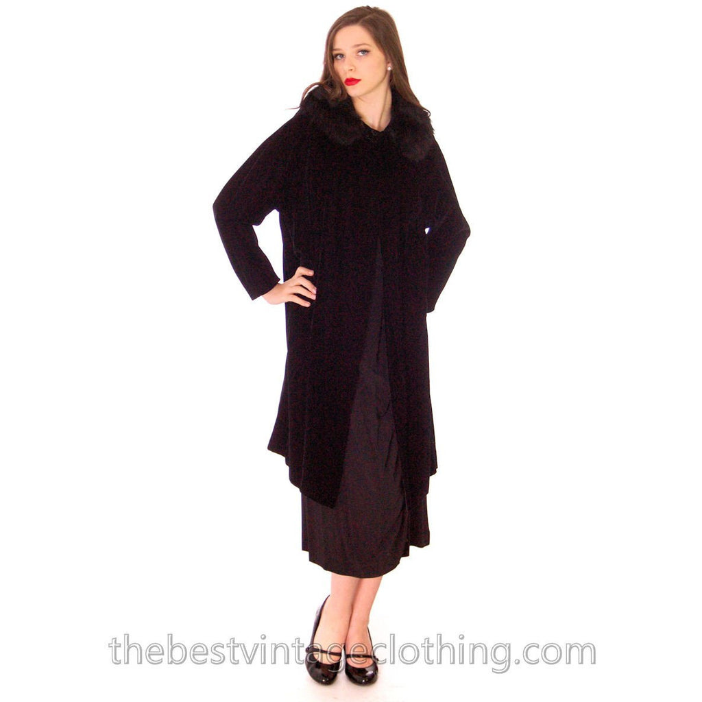 Vintage 1950s Womens Black Velvet Evening Coat Fur Trim Classic Style ...