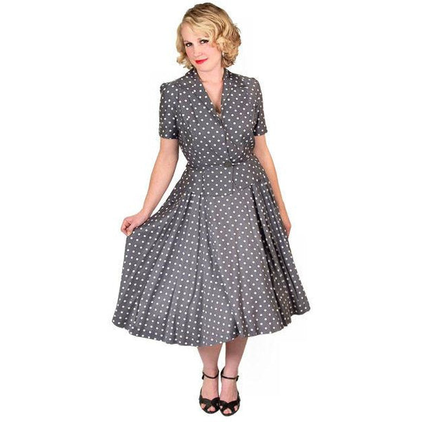 Vintage Gray Cotton Polka Dot Suit w/ Full Skirt 1950 S 38-24-Free ...