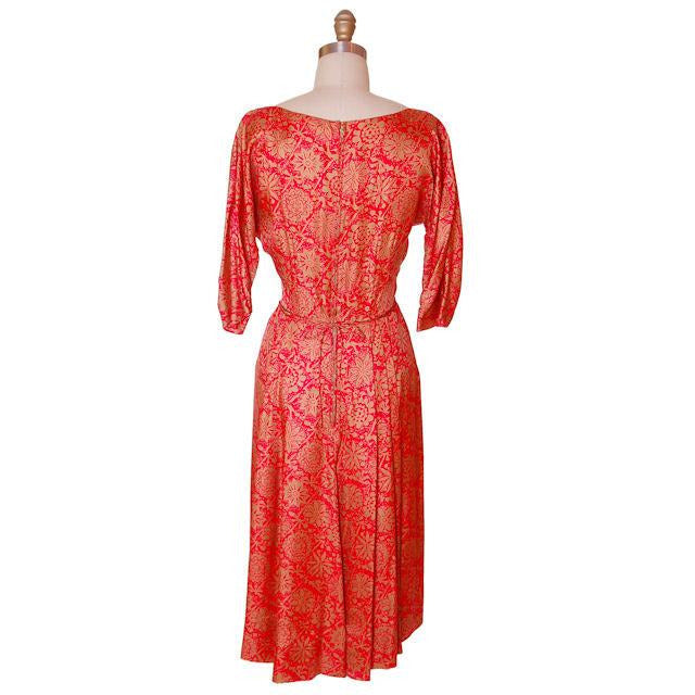 Vintage Red & Gold Print SIlk Dress R&K Original 1950s 36-28-41 – The ...
