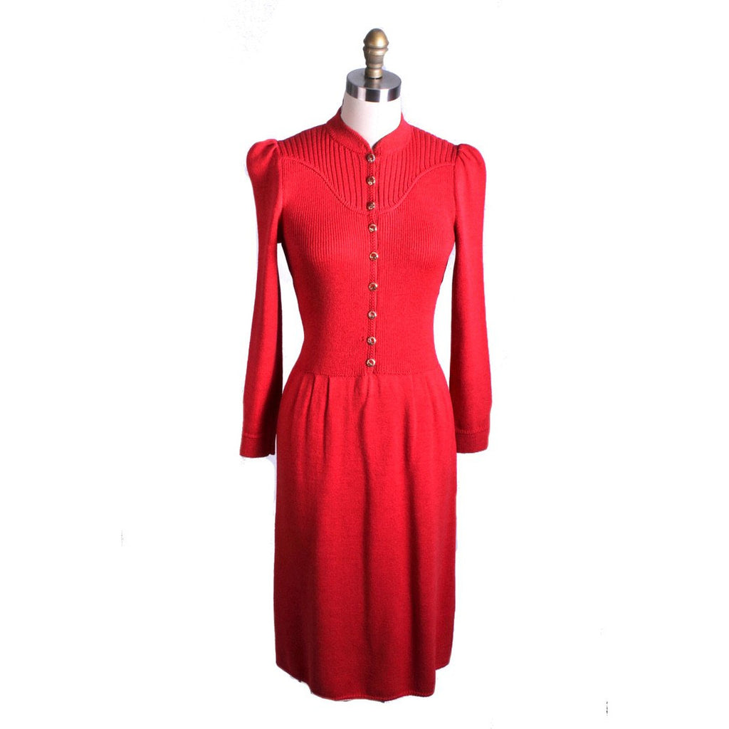 St. John Knit Vintage Red Wool Knit Dress 1970s S-M Amazing Buttons ...