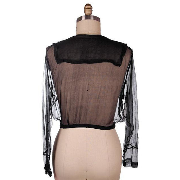 Vintage Blouse Black Sheer Silk Chiffon w Yellow Beads 1920s M-L – The ...