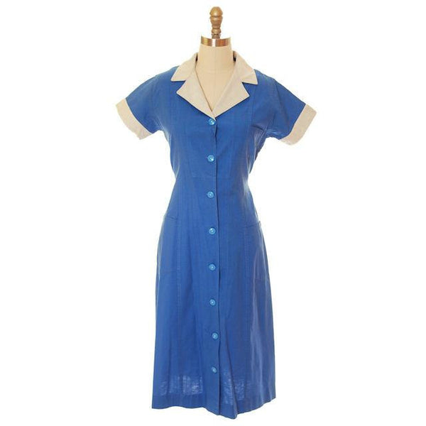 Vintage Waitress Uniform Blue/ White 1940s Sz 34 Long Island Uniform C ...