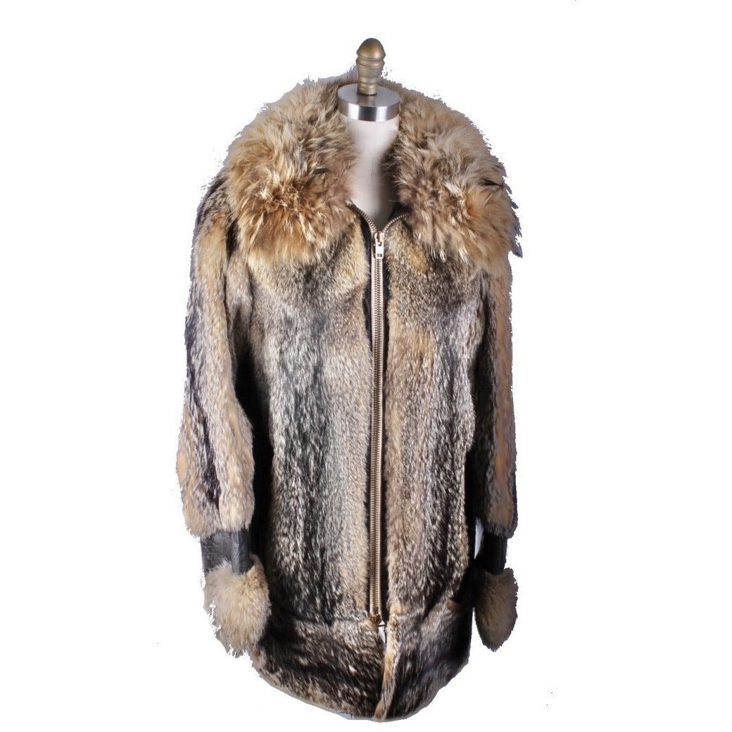 Mens Vintage 1970s Coyote Fur & Leather Parka Coat Jacket M/
