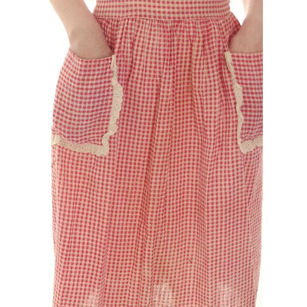 red button up pinafore dress