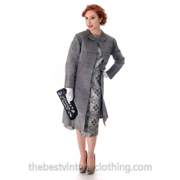 Vintage Dress And Silk Coat Silver Metallic Damask Fitted Sheath Dress ...