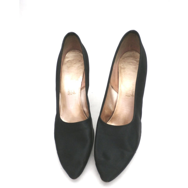 Vintage Ladies Shoes Black Silk Satin Evening Pumps Stiletto Heels -19 ...