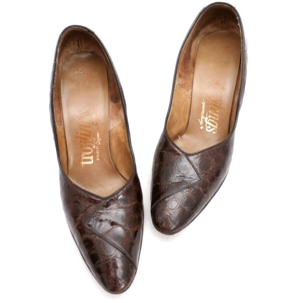 VTG 1950s Shoes Alligator Pumps Heels Troylings Brown Womens Size 6 M ...