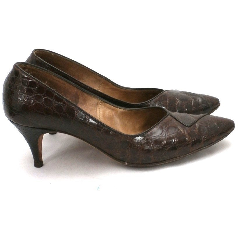VTG 1950s Shoes Alligator Pumps Heels Troylings Brown Womens Size 6 M ...