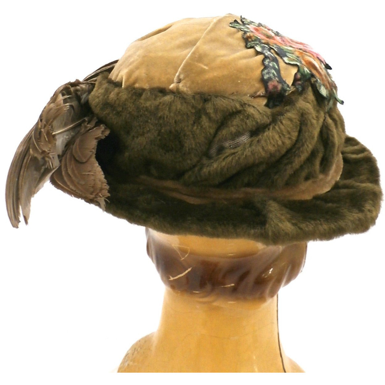 Antique Hat Edwardian Ladies Toque Mohair Birdwings Feathers Floral Ap ...