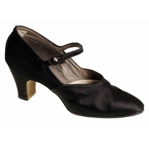 Vintage Single Mary Jane Shoe for Display or Design Black Silk Satin H ...