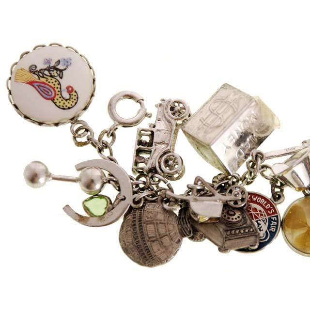 Vintage Charm Bracelet Bell Telephone Sterling Silver 23 Charms '64 Wo ...