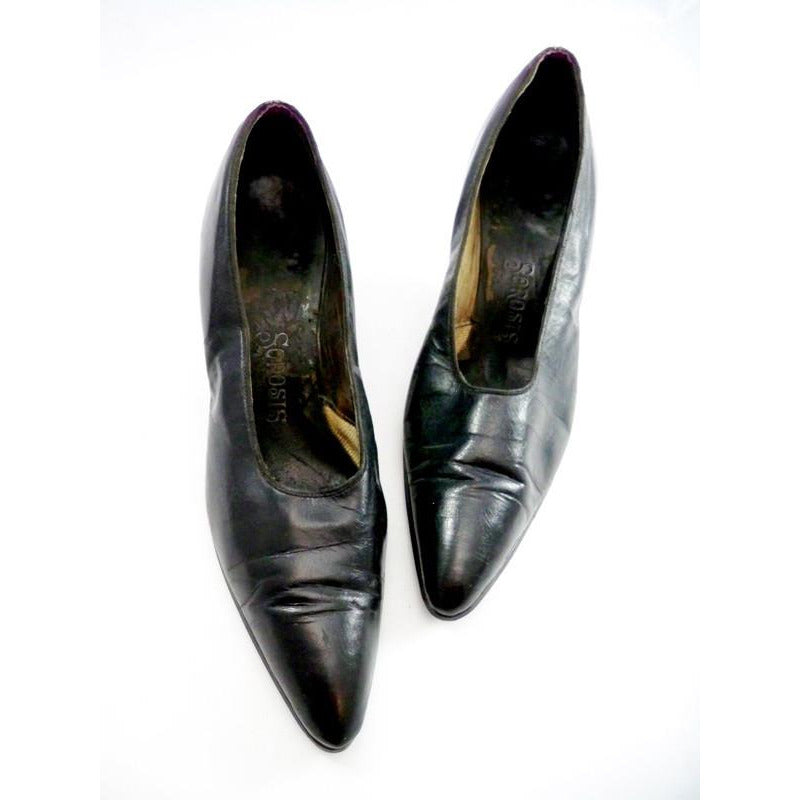 Vintage Ladies Black Leather Pumps w/Louis Heel 1920s Size 7.5N Sorosi ...