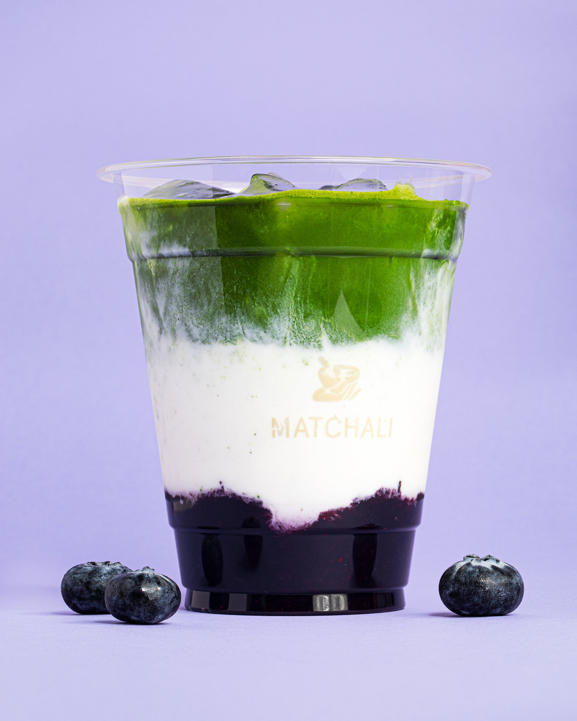 Blueberry matcha latte