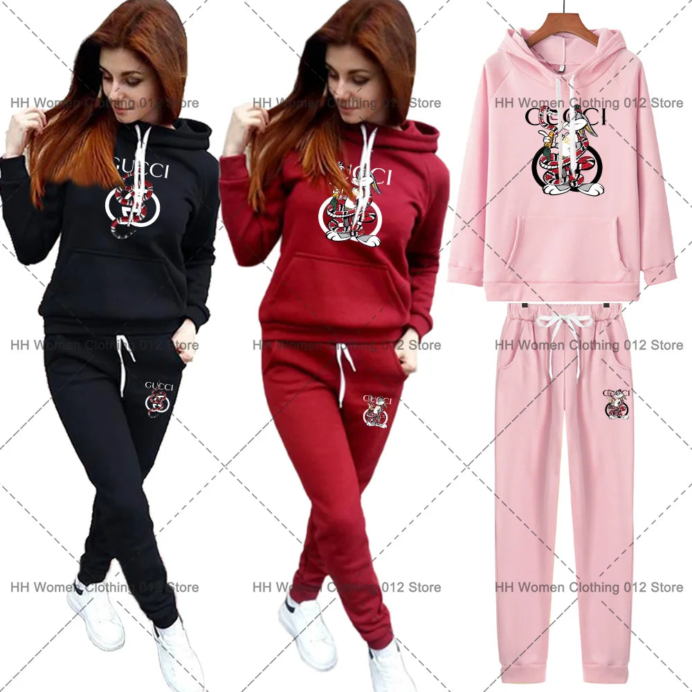 Autumn Winter Women Tracksuit Hoodies Suit Brand Print Casual Sports 2 Piece Set Women Outfits Fashion Jogging Pullover Clothing