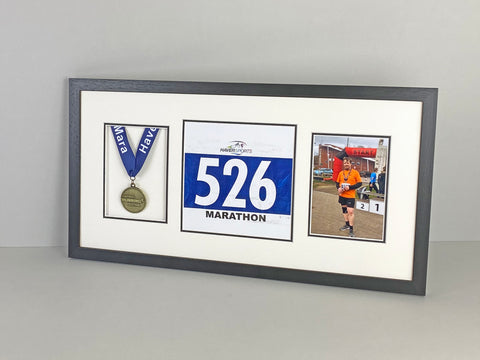 Example of a Medal frame to display a marathon medal, running bib and photo
